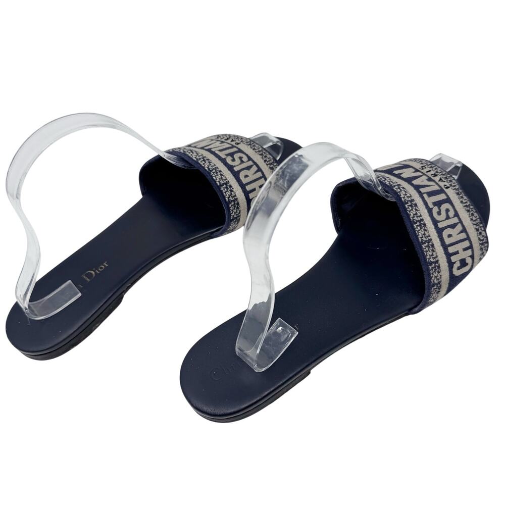 CHRISTIAN DIOR Dway Navy Blue White Slide Sandal Embroidered Logo EU 39 US 9 - Picture 6 of 12